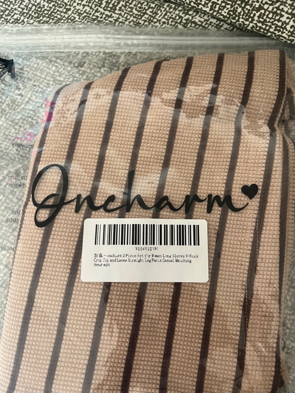Oncharm Women’s 2 Piece Short Sets Striped Waffle Knit 95% cotton - Picture 11 of 12